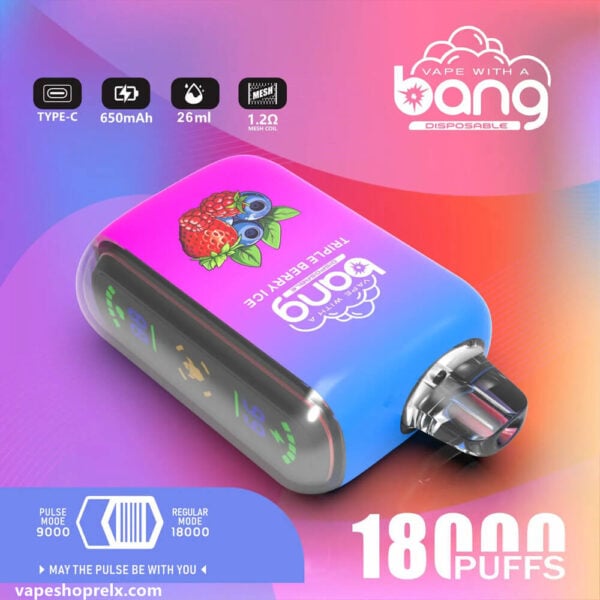 Bang Rocket 18000口一次性電子煙｜可充電拋棄式霧化棒｜多種口味｜全新側面顯示