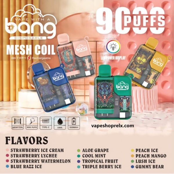 BANG BOX 9000Puffs炫彩外觀電子煙｜拋棄式一次性霧化棒LED顯示